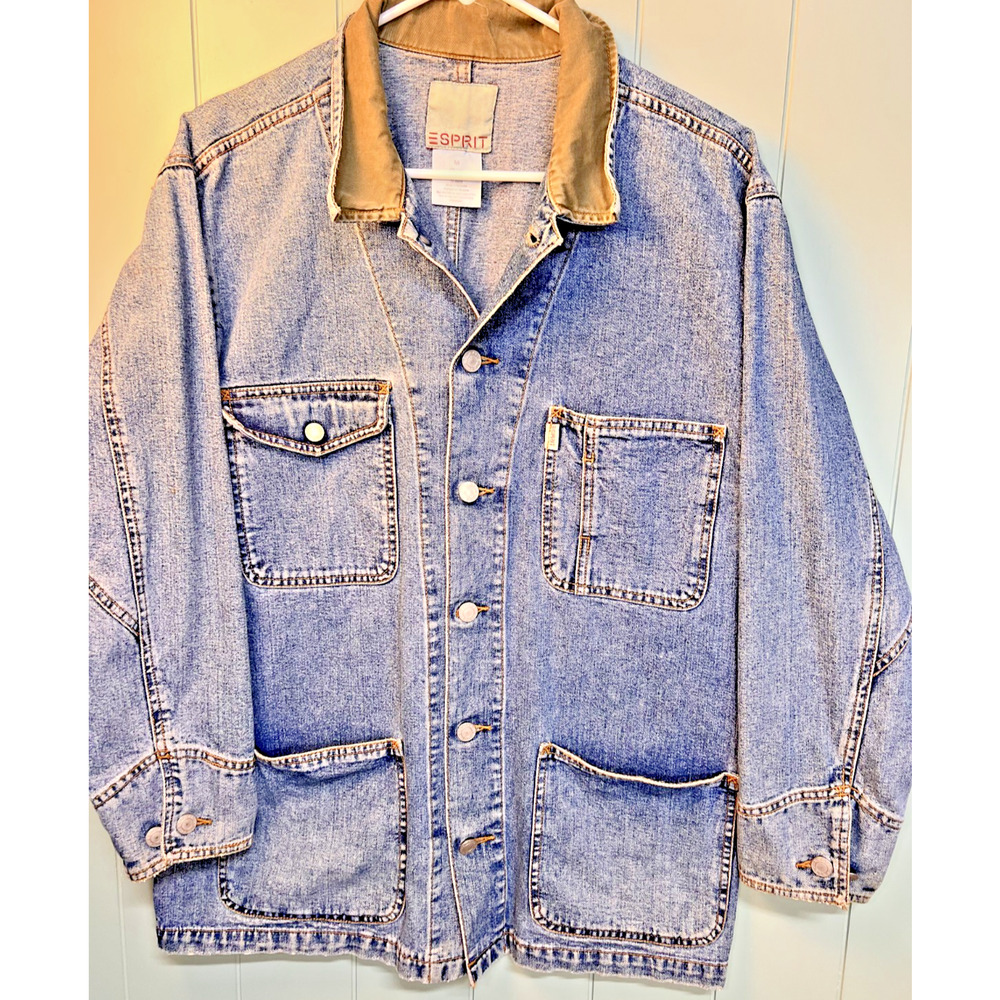 Vintage 90s Esprit Denim Chore Jacket Workwear Button‎ Front Men's M